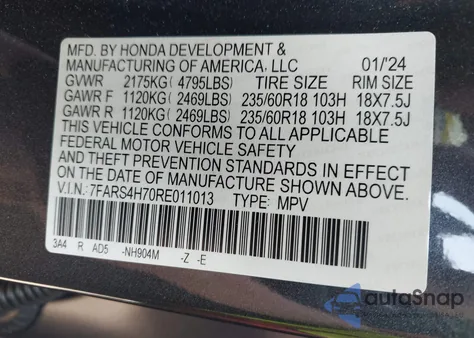 2024 Honda Cr-V Ex-L Awd из США, поврежденный, VIN 7FARS4H70RE011013